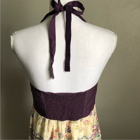 Anthropologie Maeve Silk Halter Dress 4 Purple Cream Green - Picture 7 of 8